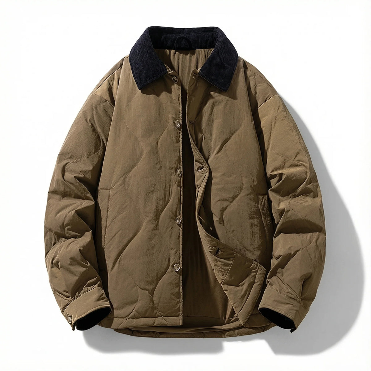 Men's quilted jacket styled on model