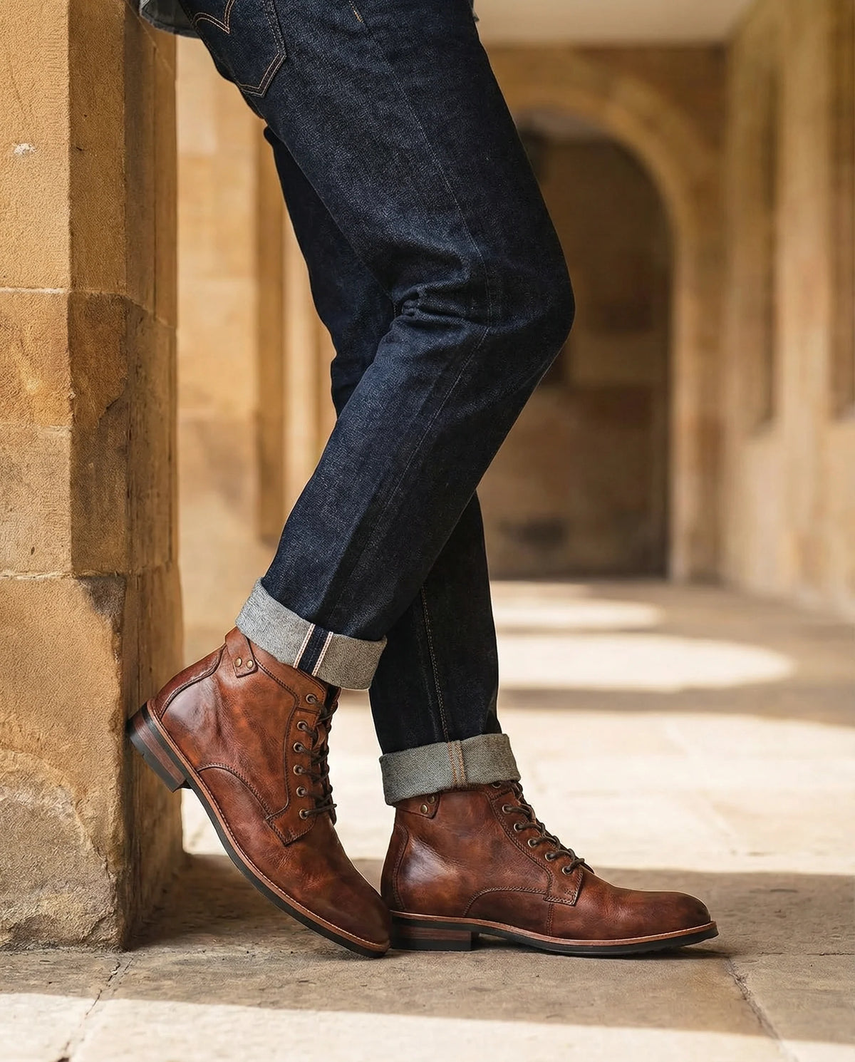 Sole view of the men's leather work boots