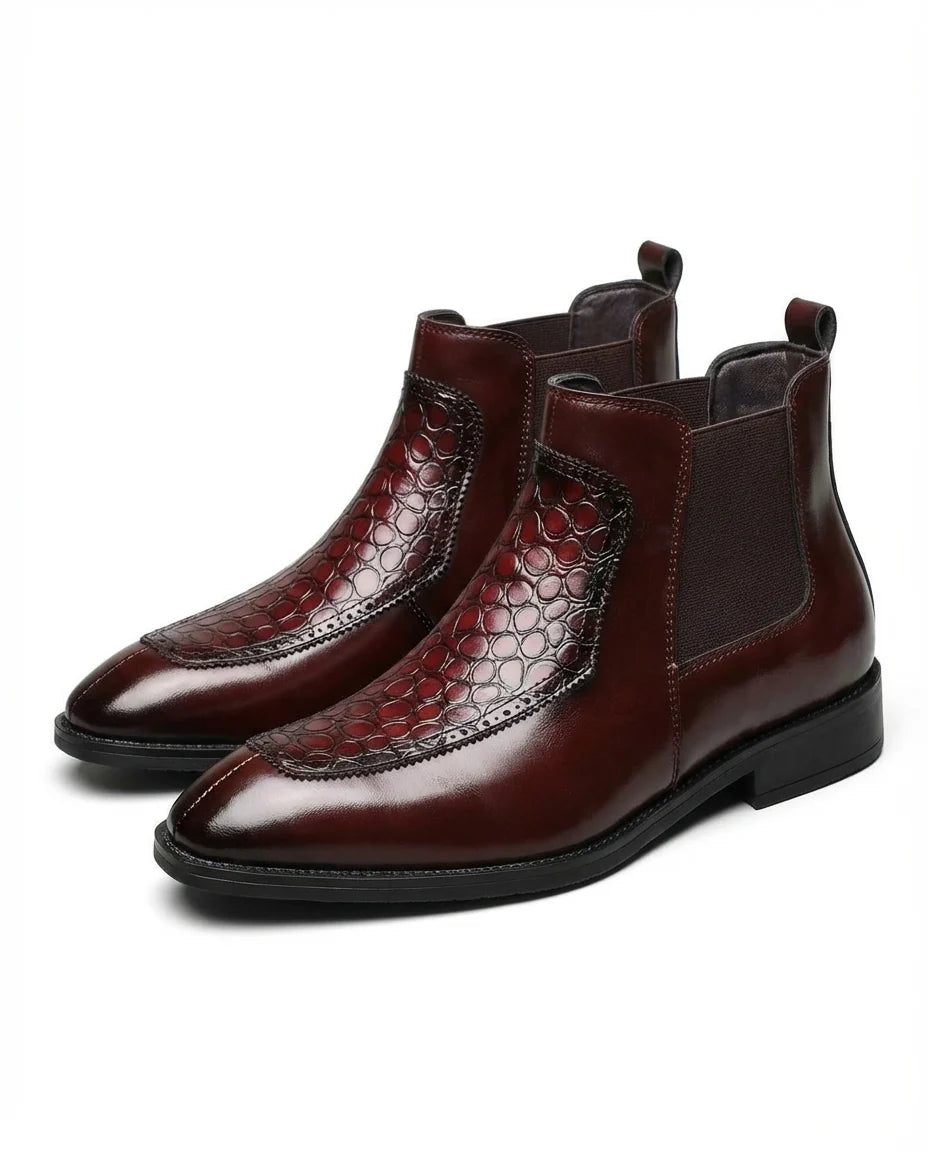 Men's Leather Chelsea Boots in Maroon