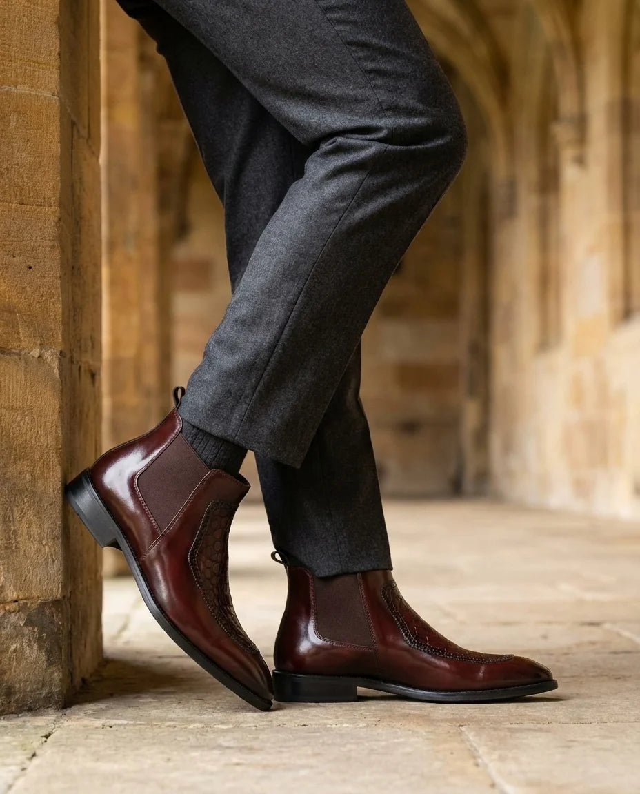 Men's Leather Chelsea Boots – Embossed Panel Detail