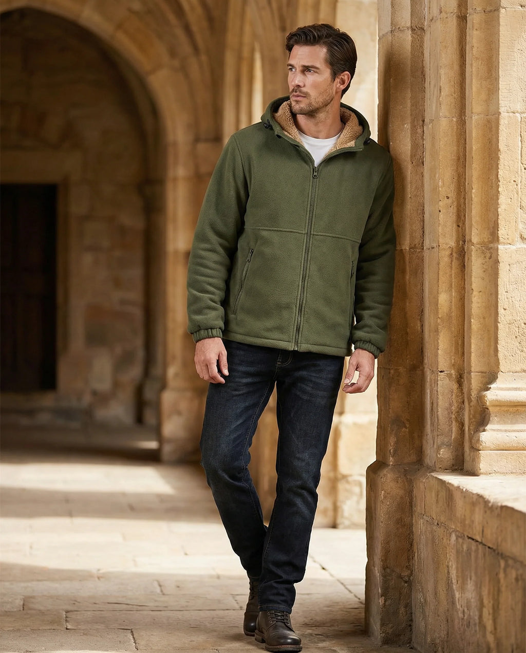 Men's Sherpa-Lined Fleece Zip Hoodie – Detail View