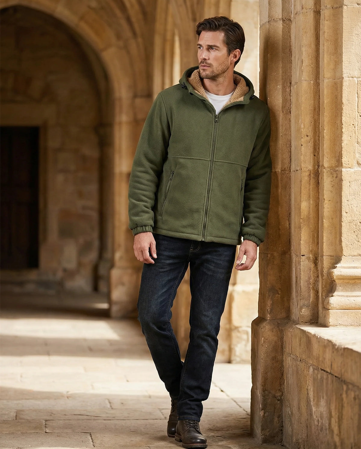 Men's Sherpa-Lined Fleece Zip Hoodie – Detail View