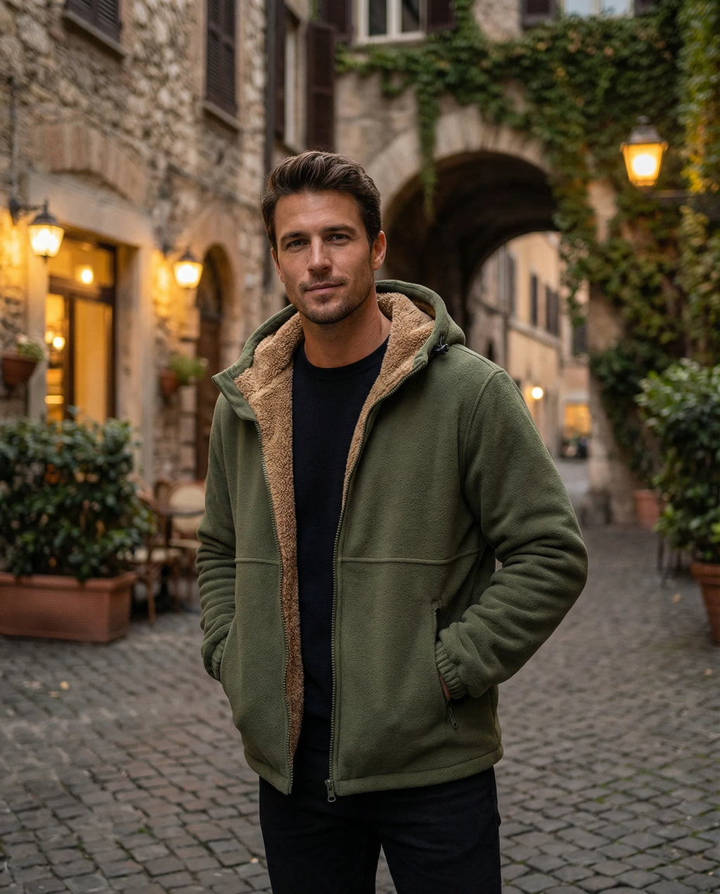 Men's Sherpa-Lined Fleece Zip Hoodie – Detail View