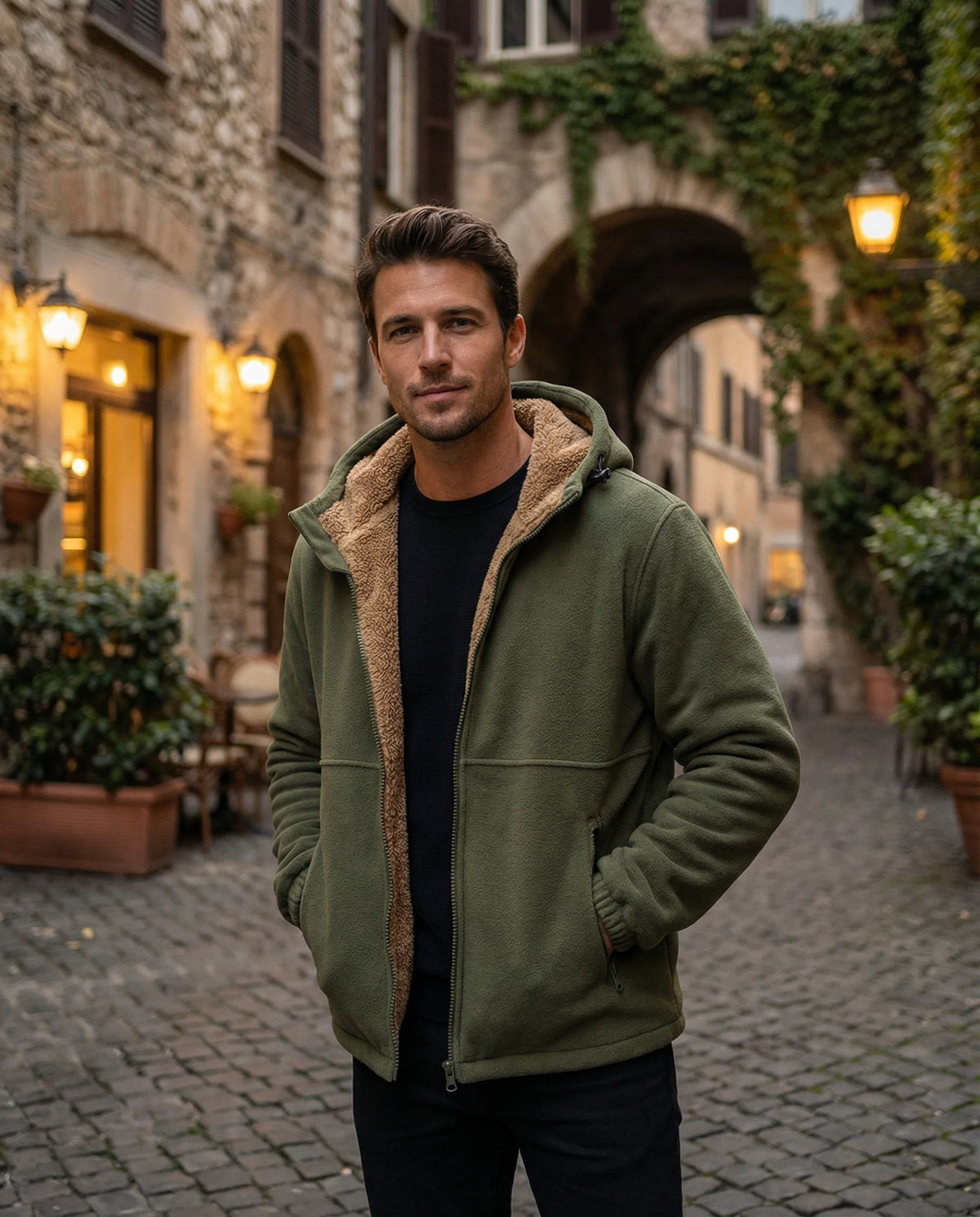 Men's Sherpa-Lined Fleece Zip Hoodie – Detail View