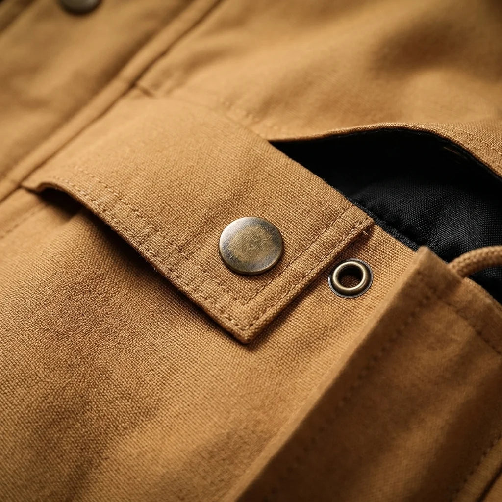 Men's hooded cotton field jacket styled on model