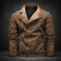Men's brown biker jacket with asymmetric zip front