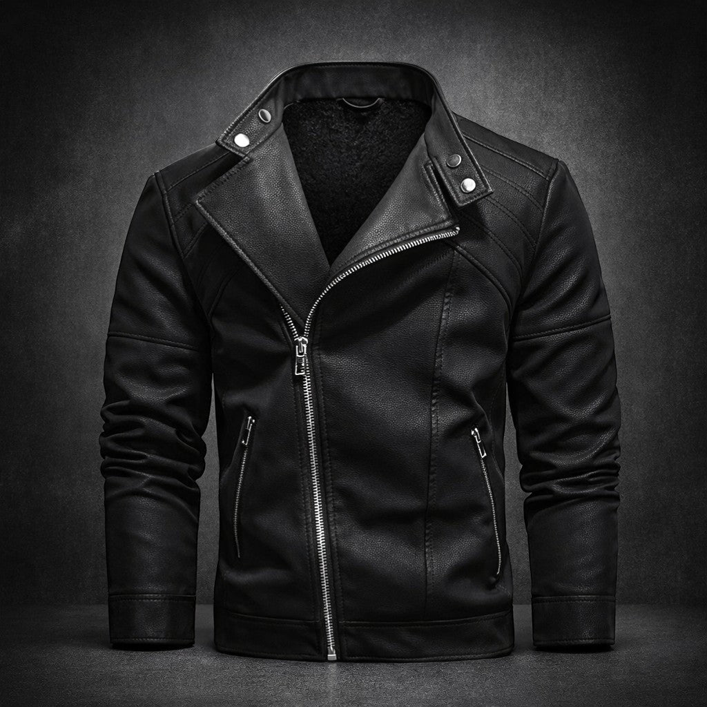 Men's khaki biker jacket with asymmetric zip front