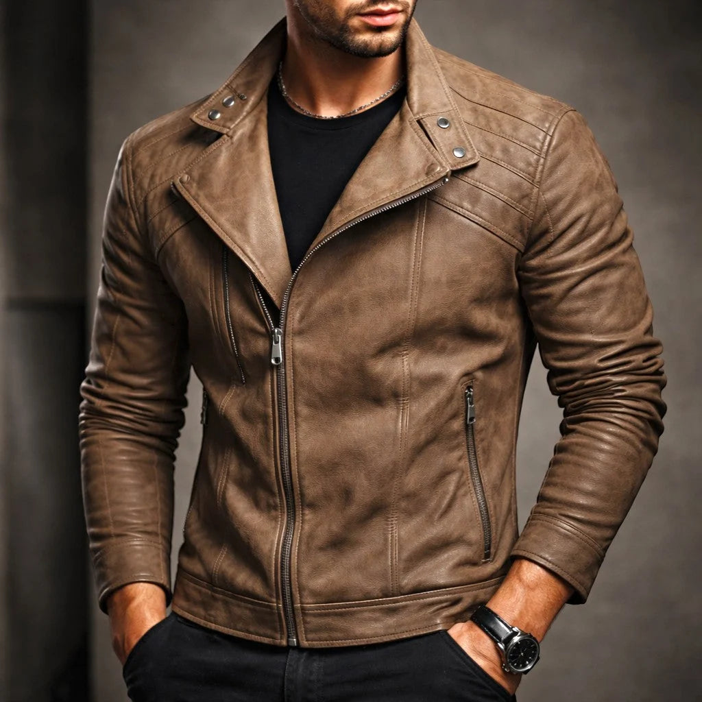 Men's biker jacket with notch collar
