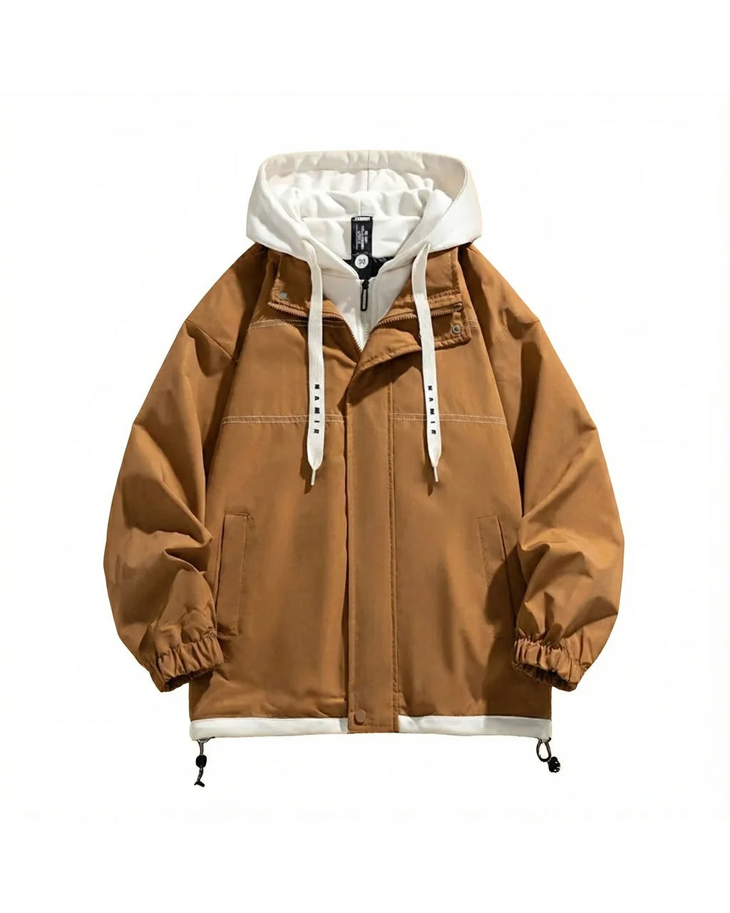 Oversized hooded windbreaker jacket in brown with chest pocket