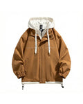 Oversized hooded windbreaker jacket in brown with chest pocket