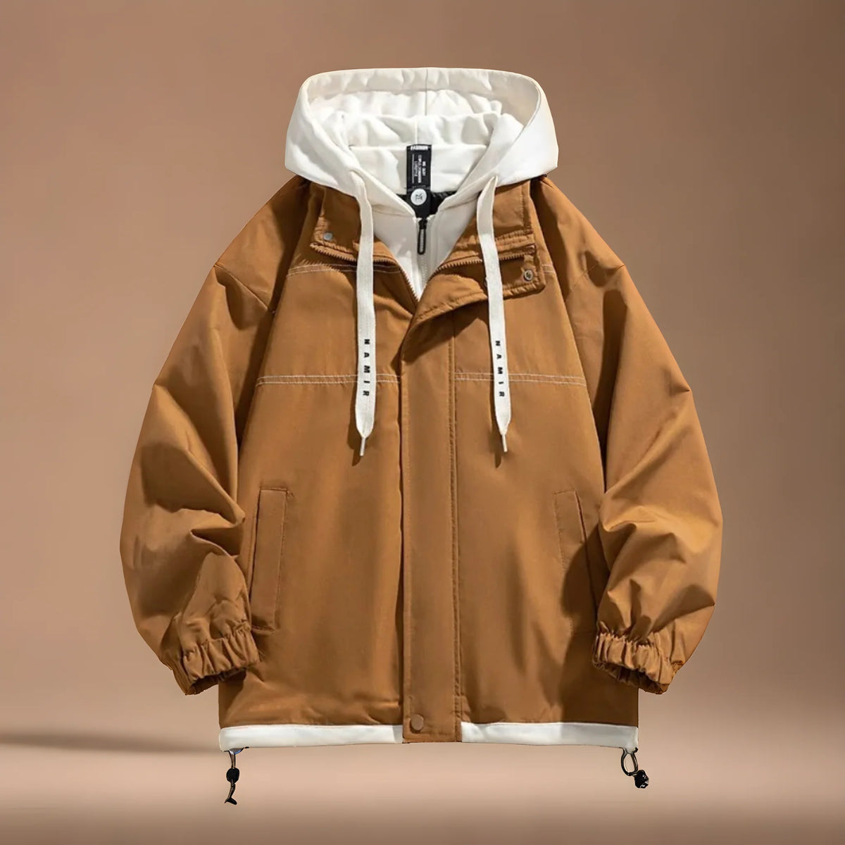 Oversized hooded windbreaker jacket in black with chest pocket