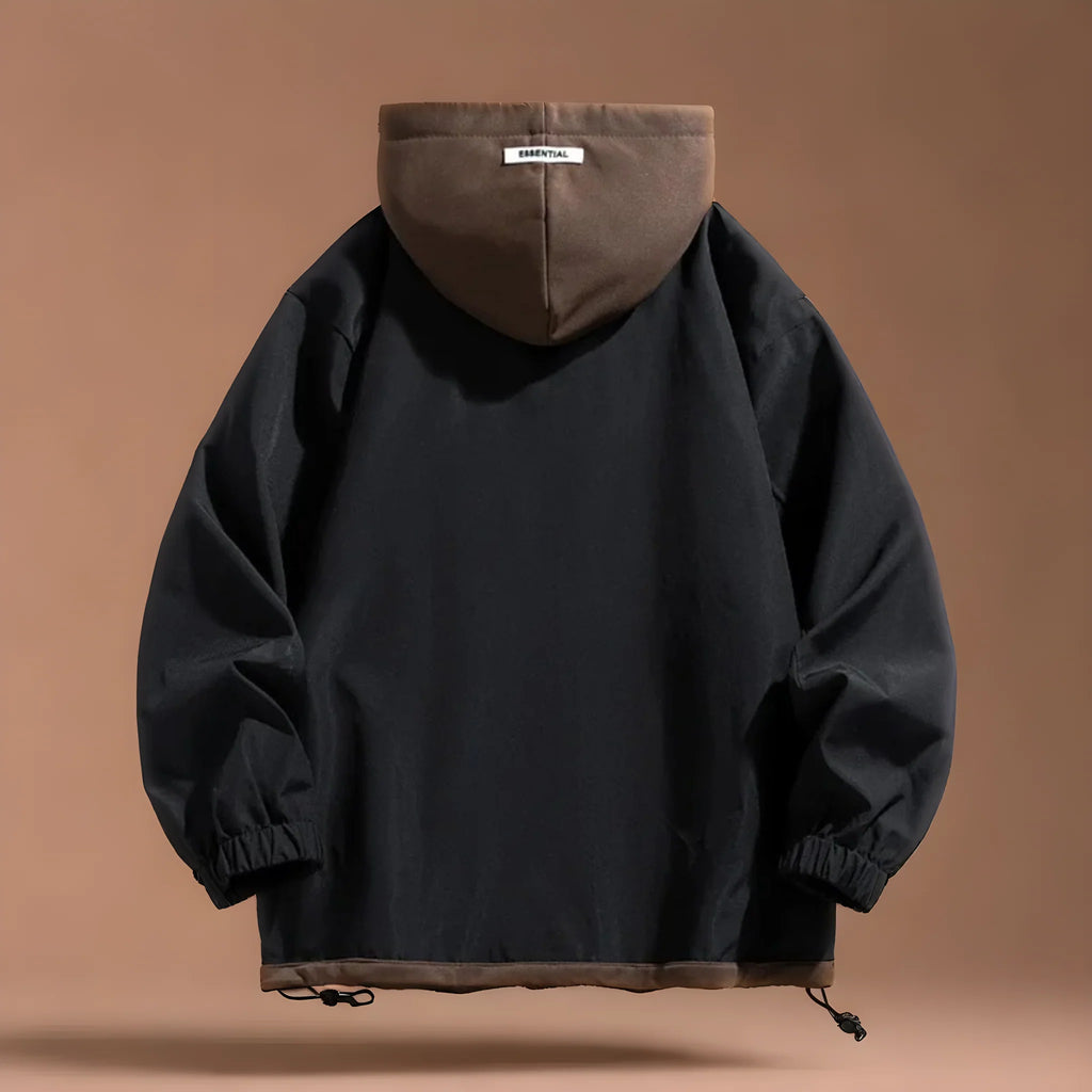 Oversized hooded windbreaker jacket in green with chest pocket