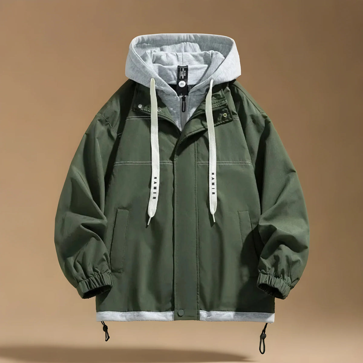 Close-up of the zip chest pocket on the windbreaker jacket