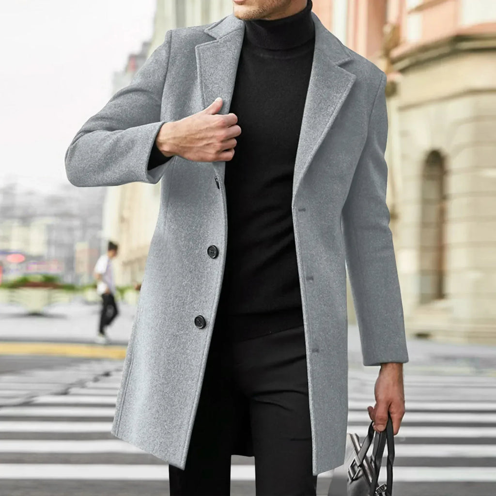 Men's Single-Breasted Overcoat in Gray