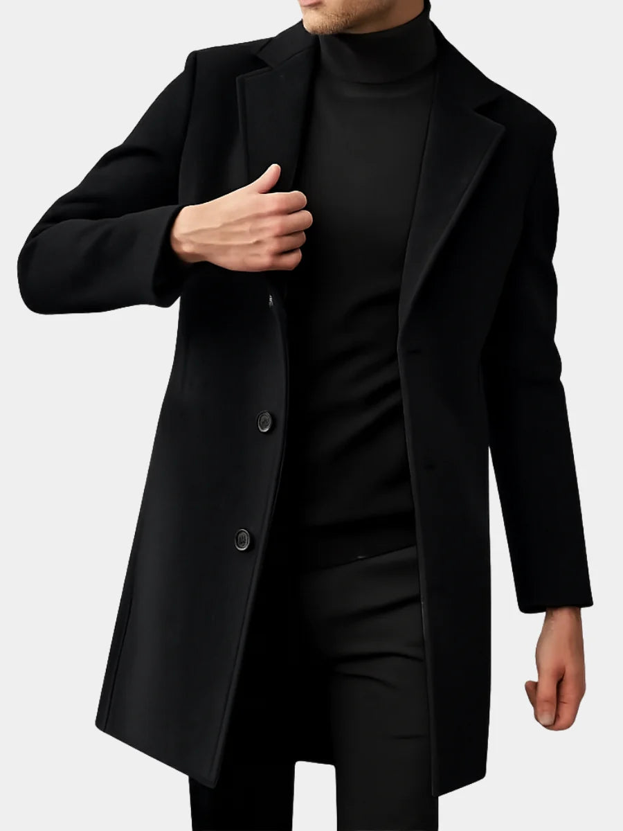 Men's Single-Breasted Overcoat in Navy Blue