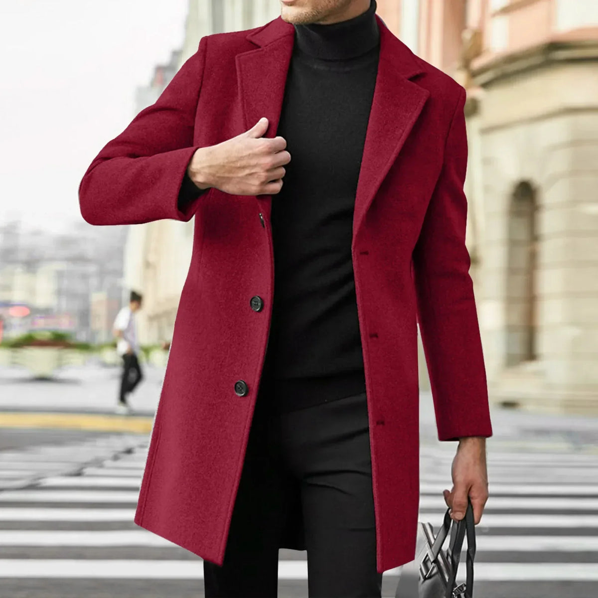 Men's Single-Breasted Overcoat in Khaki