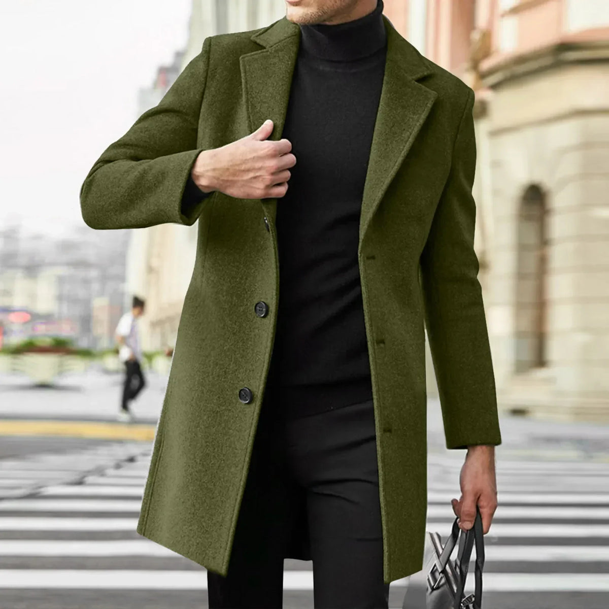 Men's Single-Breasted Overcoat in Dark Gray