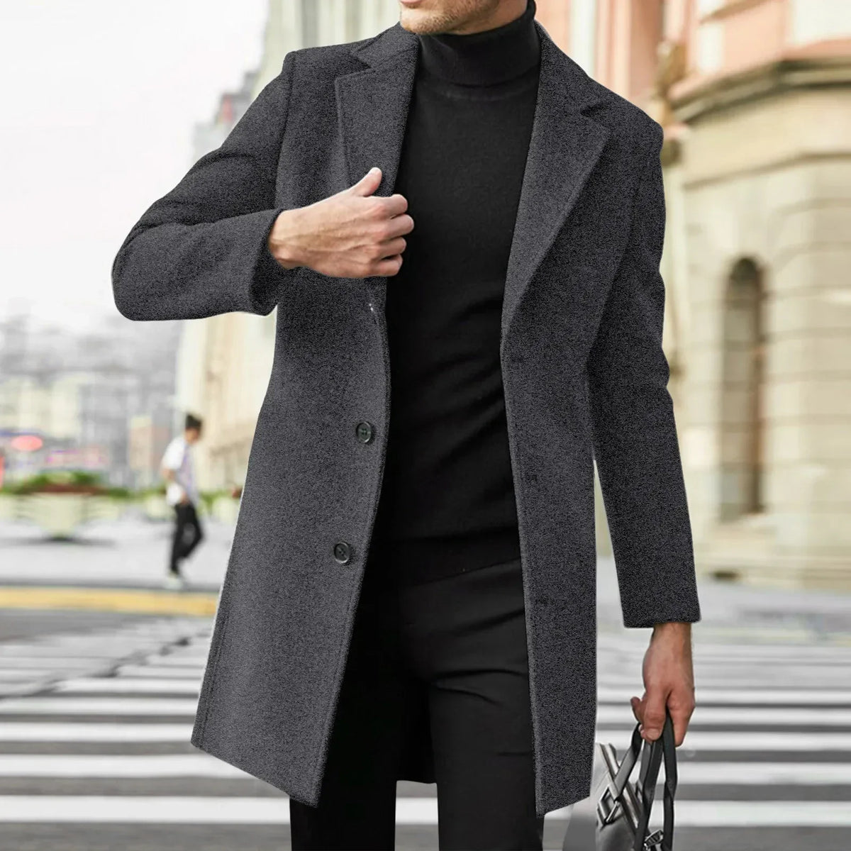Men's Single-Breasted Overcoat in Black