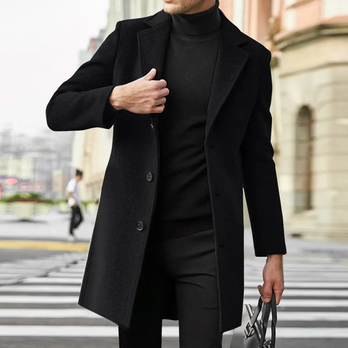 Men's Single-Breasted Overcoat – Notch Lapel Detail