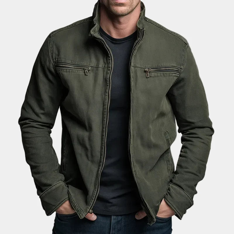 Men's Washed Canvas Trucker Jacket in Green