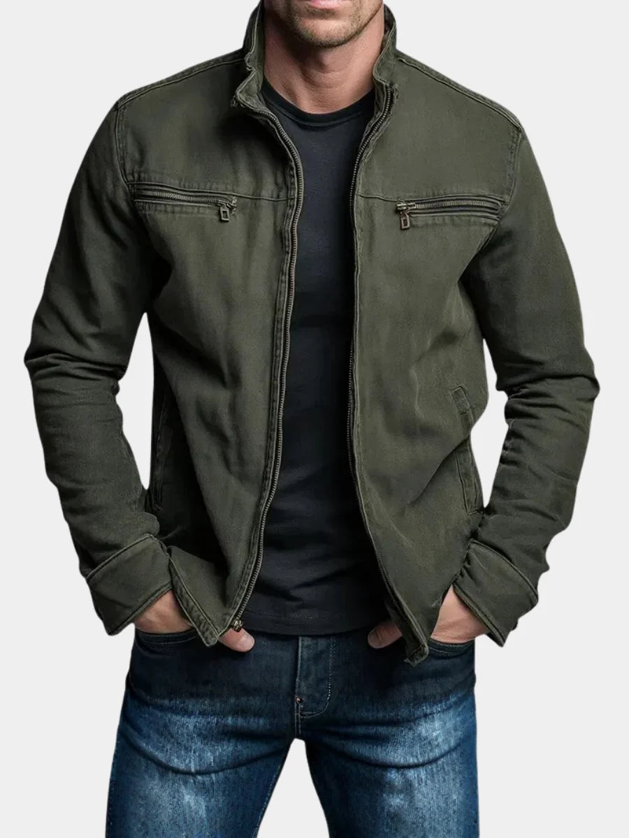 Men's Washed Canvas Trucker Jacket – Collar Detail