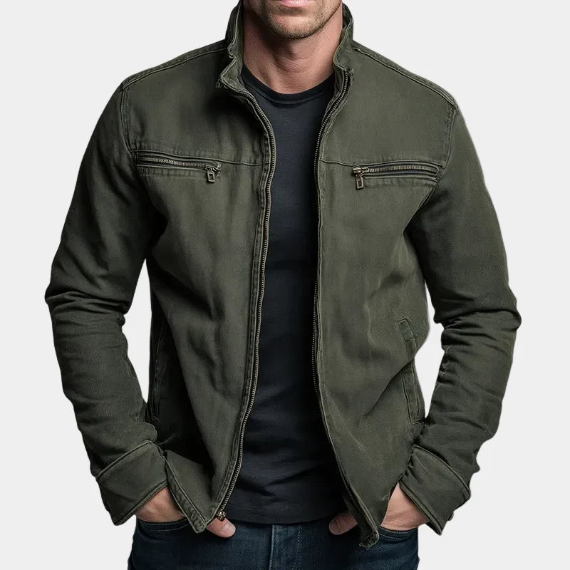 Men's Washed Canvas Trucker Jacket – Zip Pocket Detail