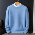 Men's sky blue crewneck cashmere sweater with ribbed trim