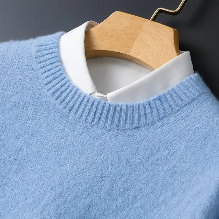 Men's red crewneck cashmere sweater with ribbed trim