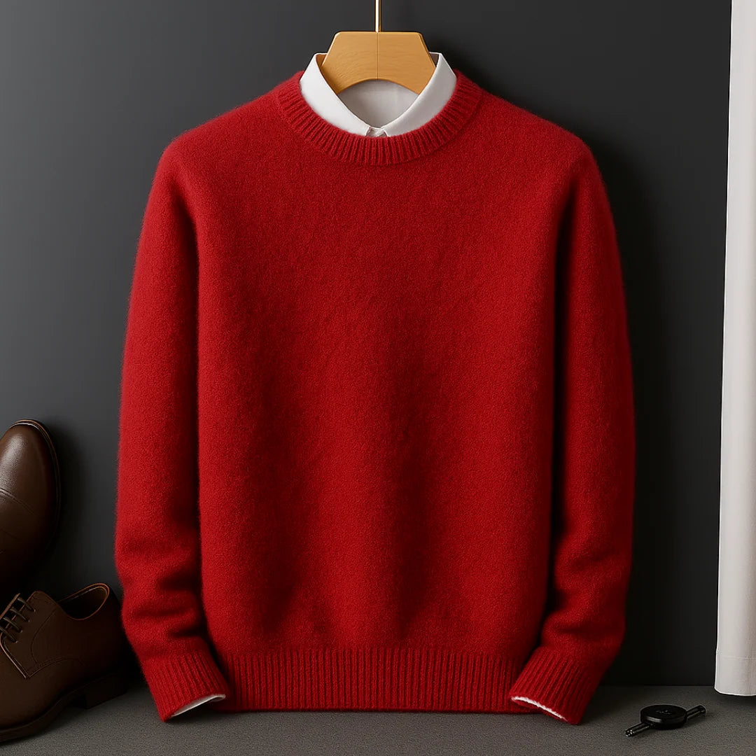 Men's gray crewneck cashmere sweater with ribbed trim