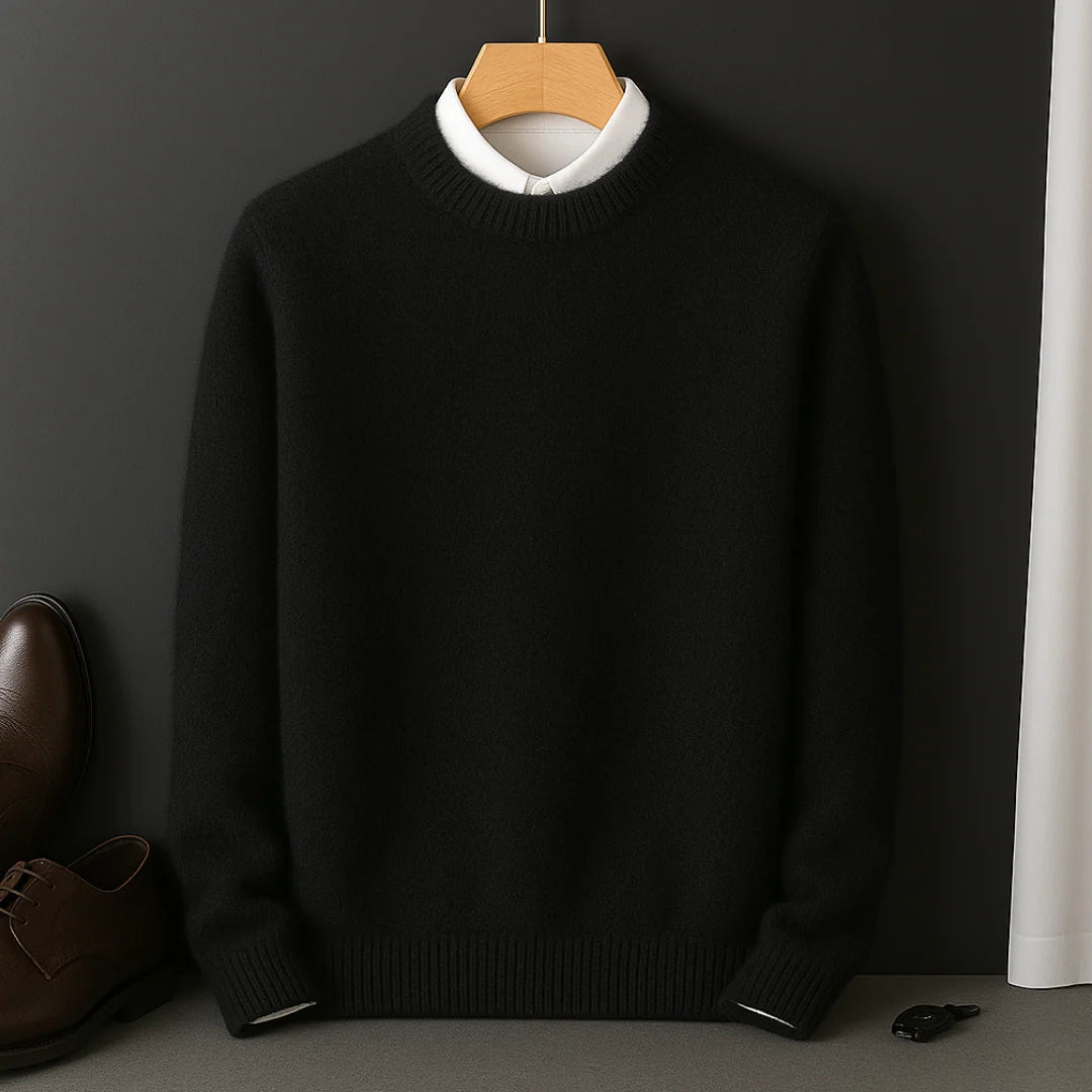 Men's crewneck cashmere sweater, ribbed cuff detail