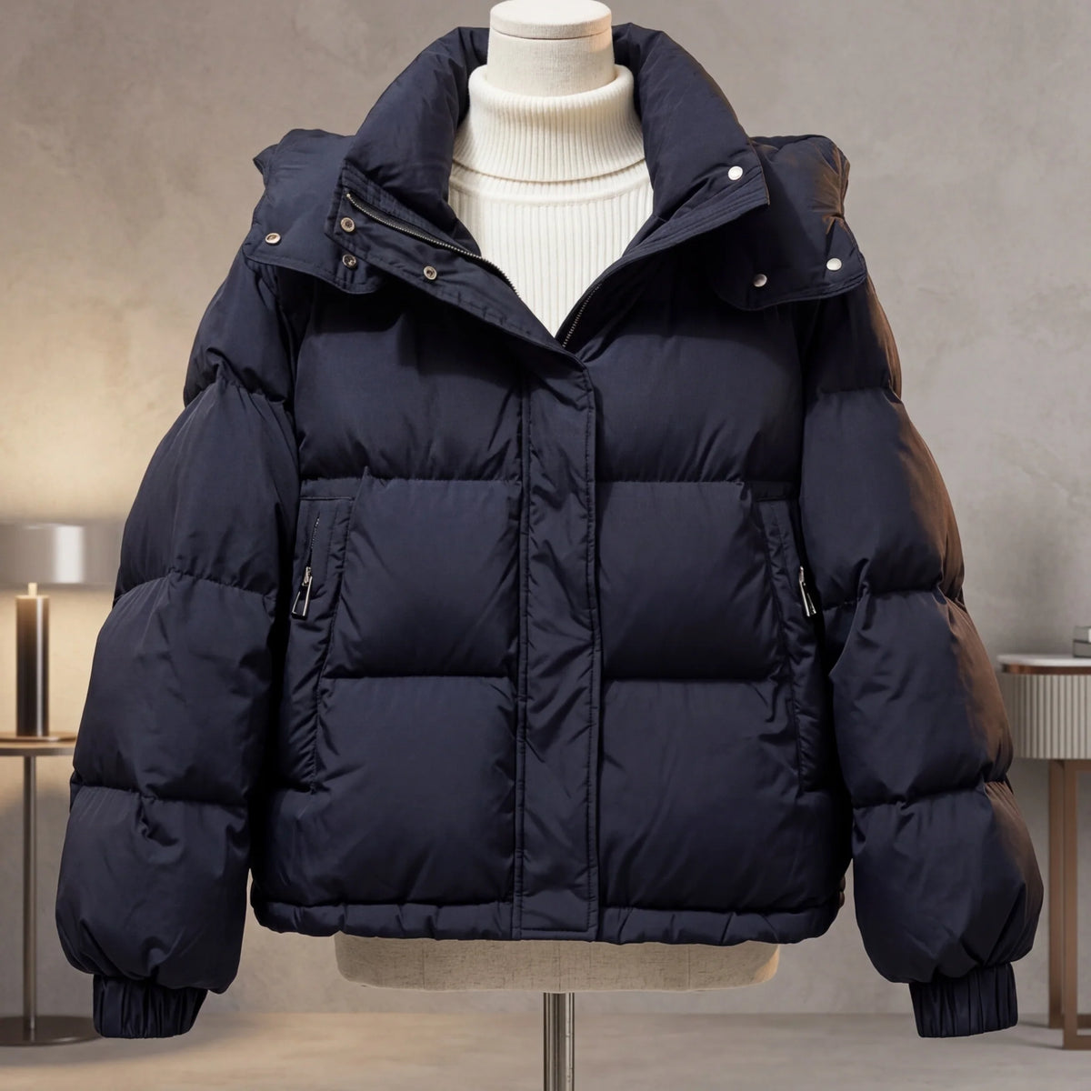Women's Cropped Quilted Puffer Jacket in Blue