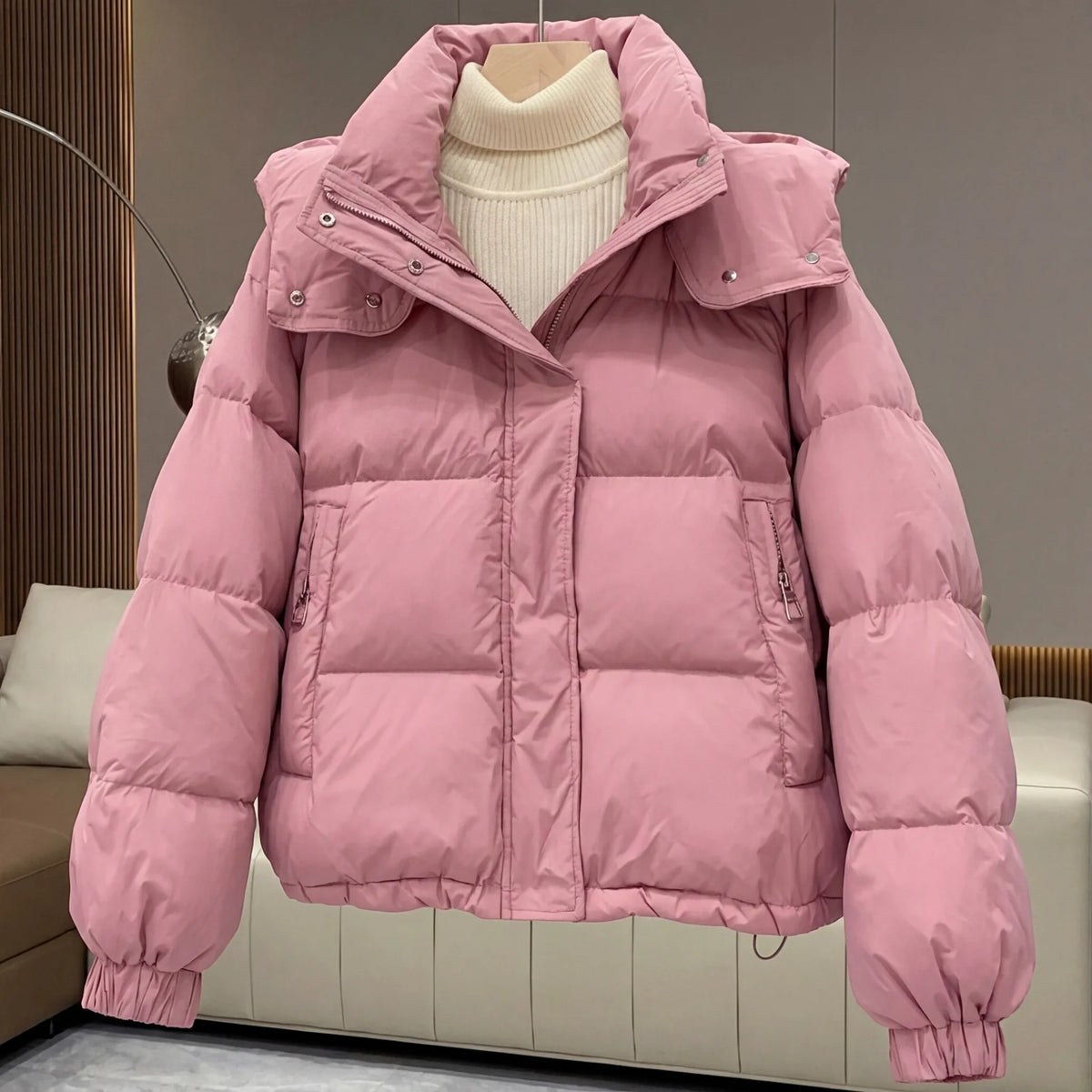 Women's Cropped Quilted Puffer Jacket in Pink