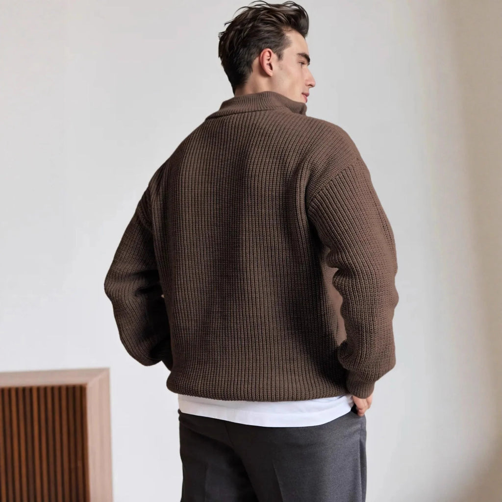 Men's black ribbed quarter-zip pullover sweater