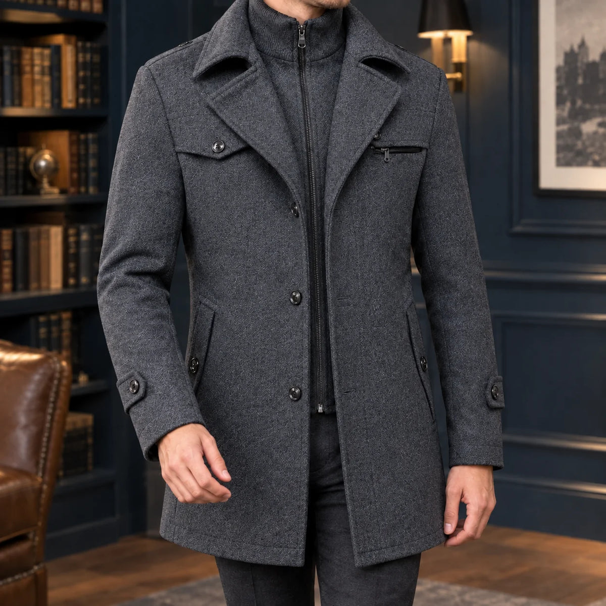 Men's Wool Overcoat in Gray