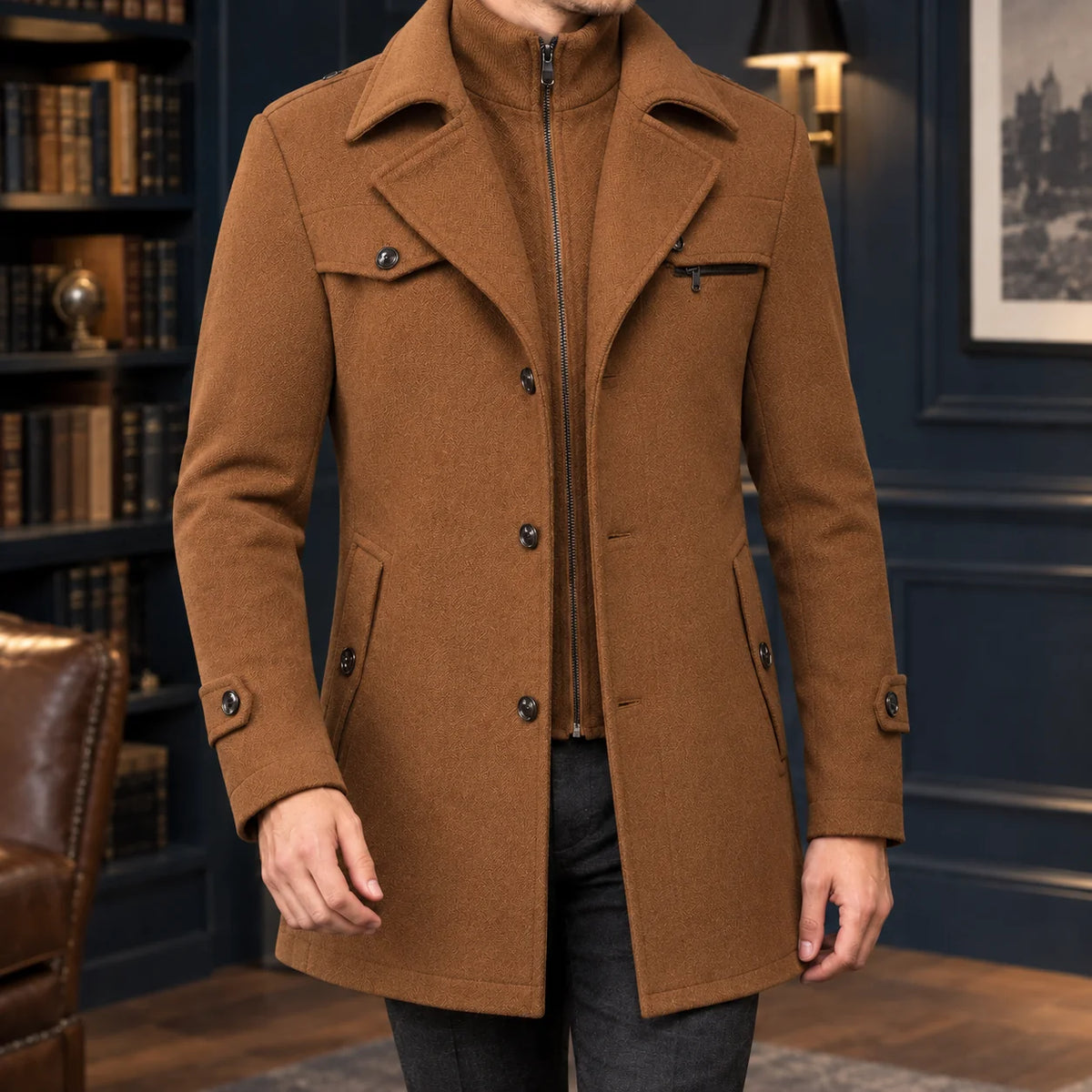 Men's Wool Overcoat in Camel
