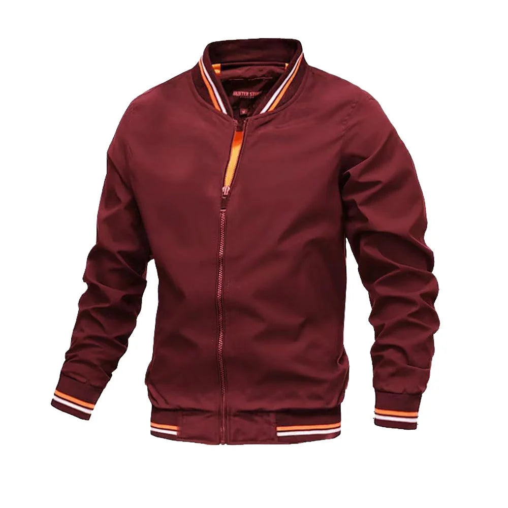 Men's Zip-Front Bomber Jacket – Ribbed Collar Detail