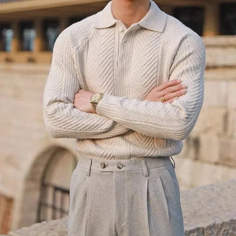 Men's Cable Knit Sweater Polo – Collar Detail