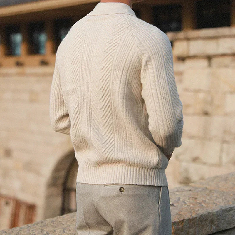 Men's Cable Knit Sweater Polo – Button Placket Detail