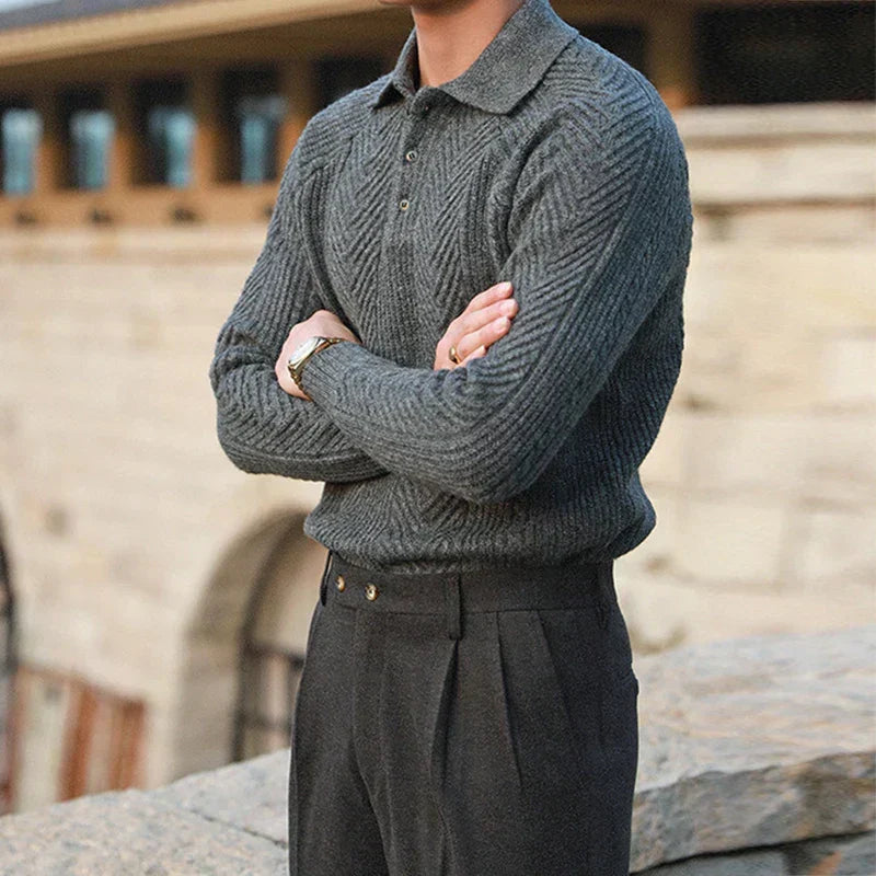 Men's Cable Knit Sweater Polo – Worn View