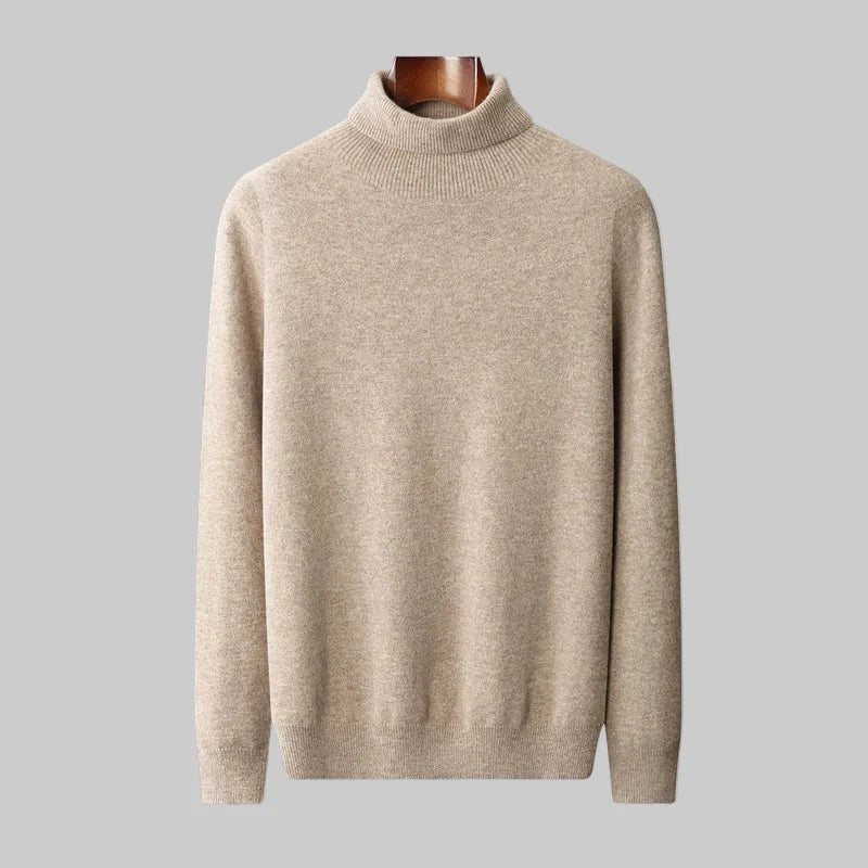 Soft-Touch Merino Wool Turtleneck Sweater in Beige