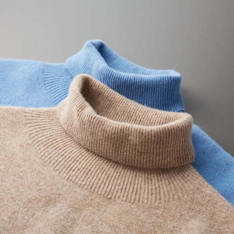 Soft-Touch Merino Wool Turtleneck Sweater – Detail View