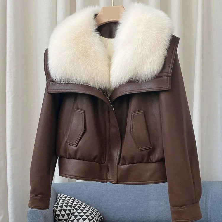 Women's Faux Fur Trim Jacket in Mocha