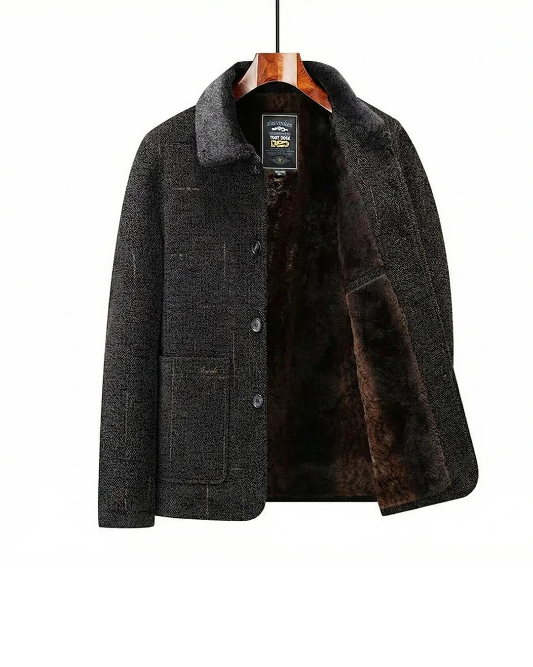 Men's midnight blue wool jacket with shearling lining