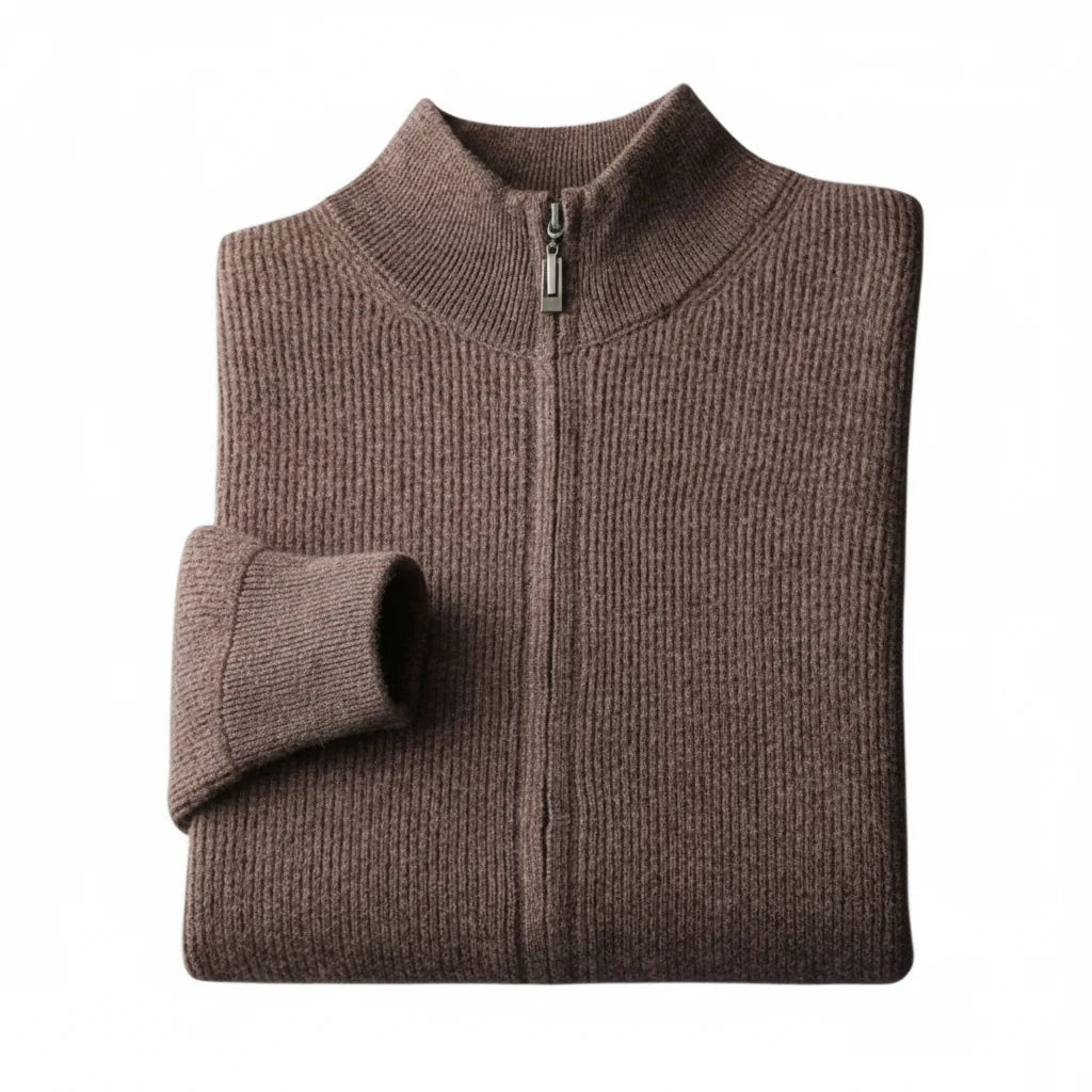 Men's Cashmere Quarter-Zip Sweater in Coffee