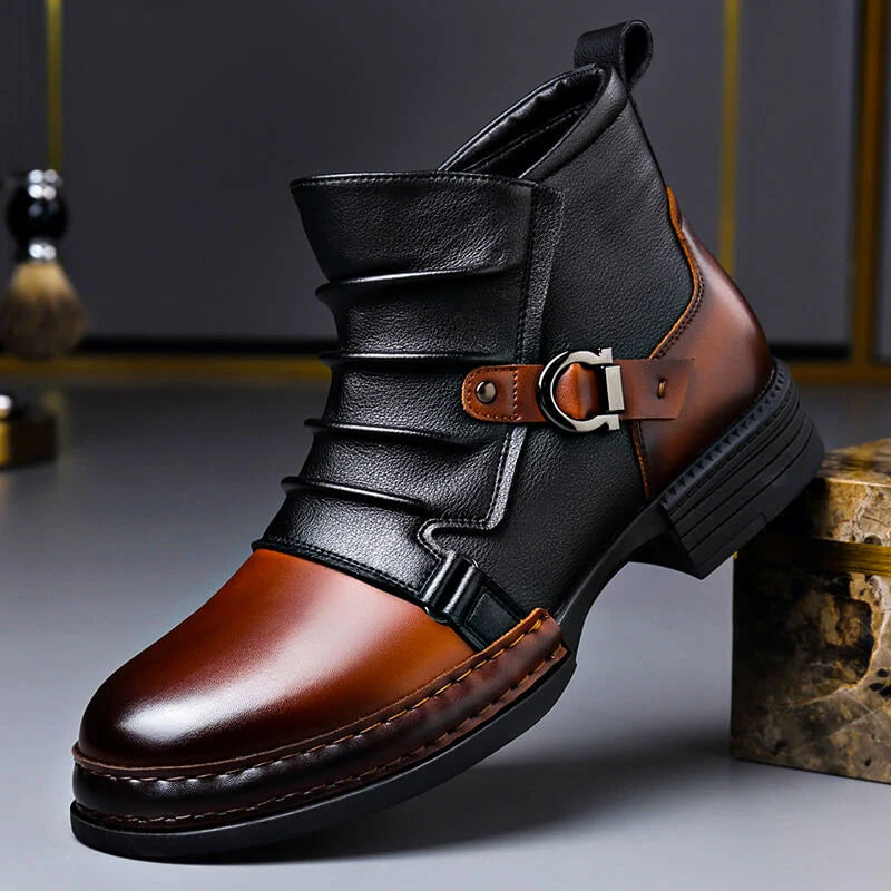 Men's Leather Ankle Boots in Cognac Brown