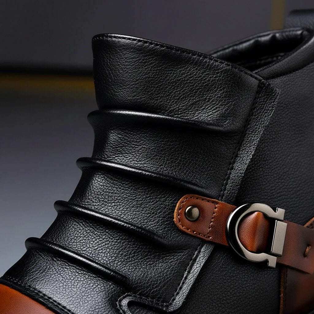 Men's Leather Ankle Boots – Buckle Strap Detail