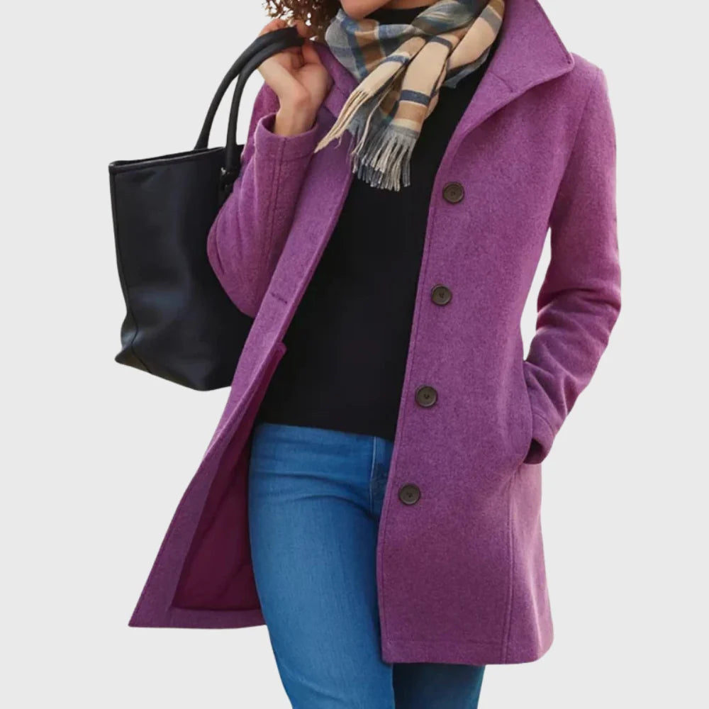 Women's Notch Collar Longline Coat in Purple