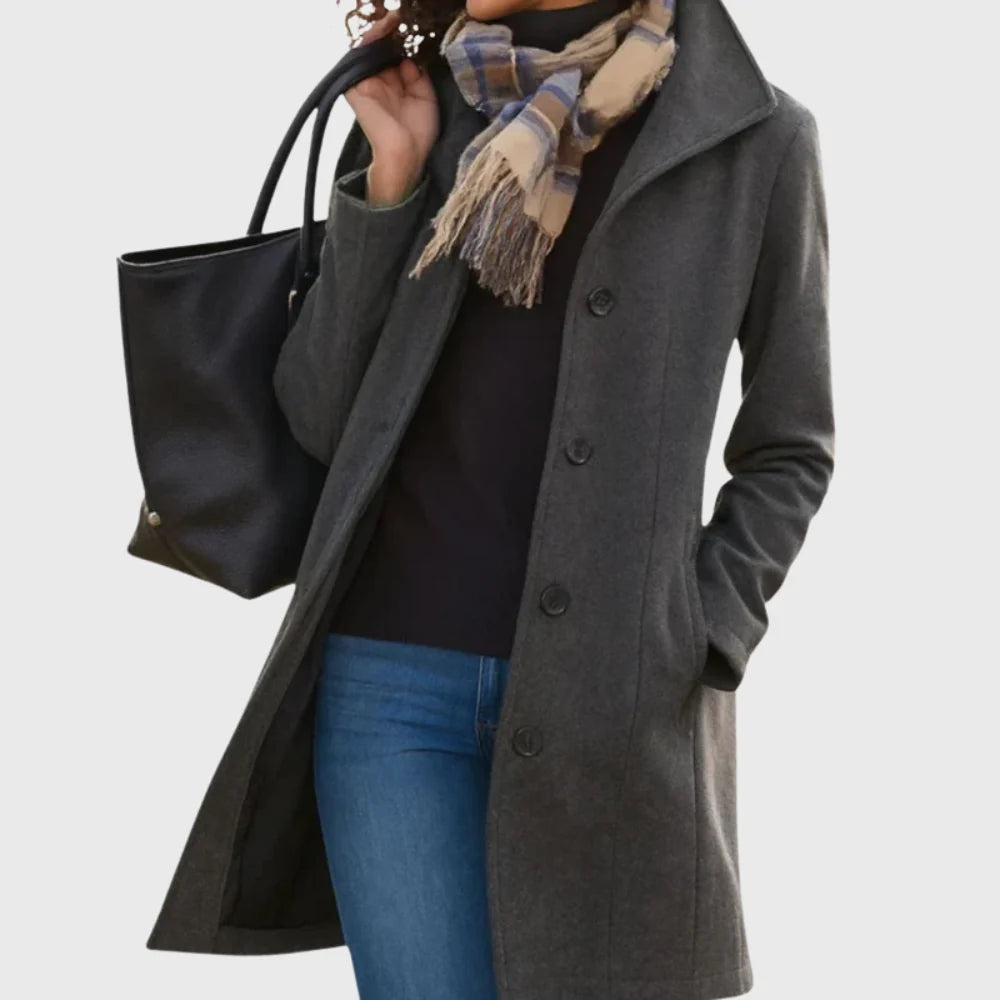 Women's Notch Collar Longline Coat in Dark Gray