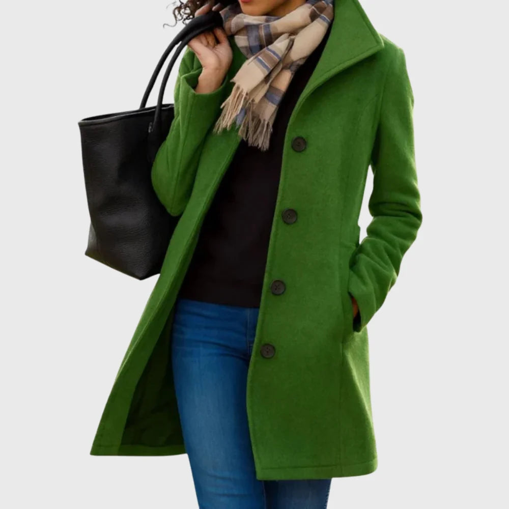 Women's Notch Collar Longline Coat in Green