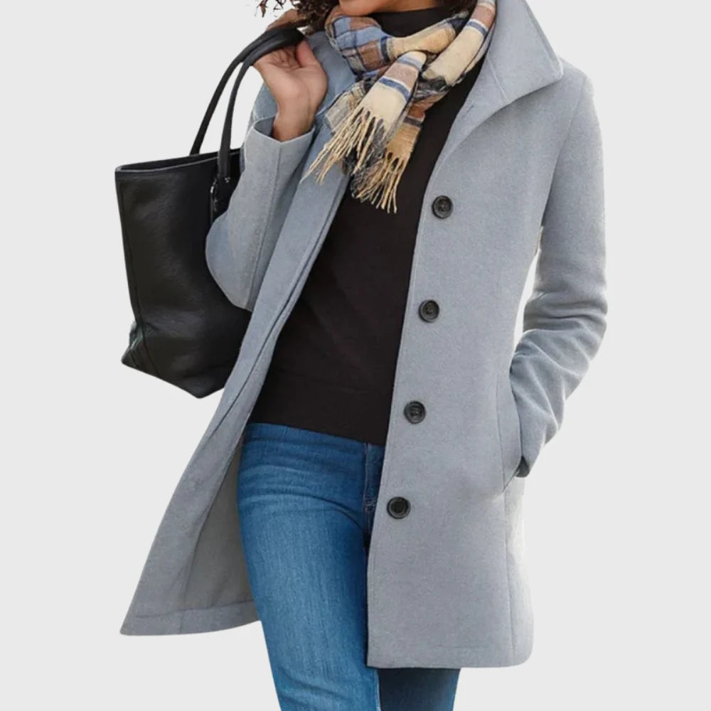 Women's Notch Collar Longline Coat in Light Gray
